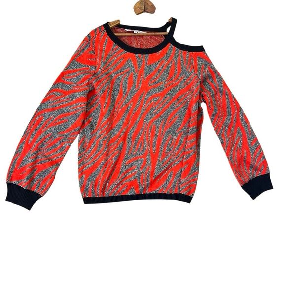 Willow Drive Animal Print One Cold Shoulder Pullover Sweater Red Gray Size XL - Picture 3 of 9